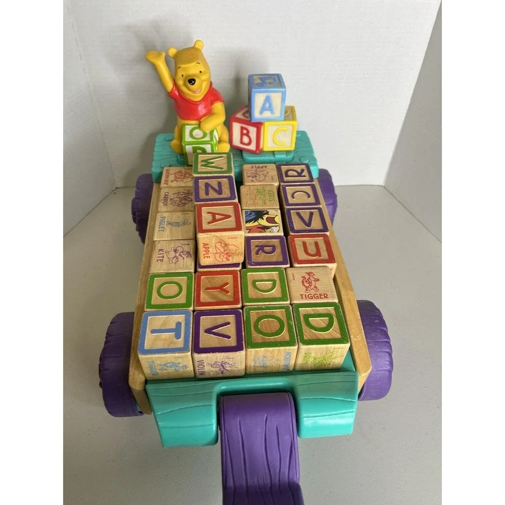 VTG Disney Winnie The‎ Pooh ABC Singing Lighted Wagon w/Alphabet Wooden Blocks